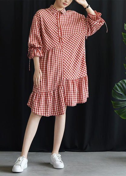 Diy Lapel Asymmetric Cotton Dresses Ideas Red Plaid Dress Fall
