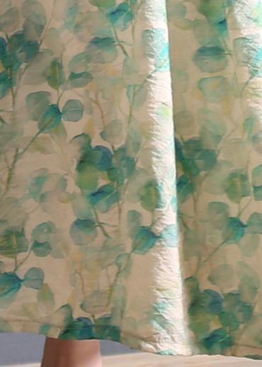 Diy Light Green Print Cotton Dress Spaghetti Strap Robe Summer Dresses