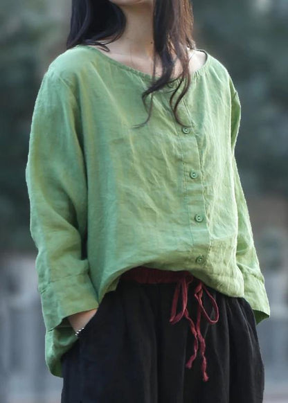 Diy Linen Green Tunic Top Boutique Color Single Breasted Reversible Blouse