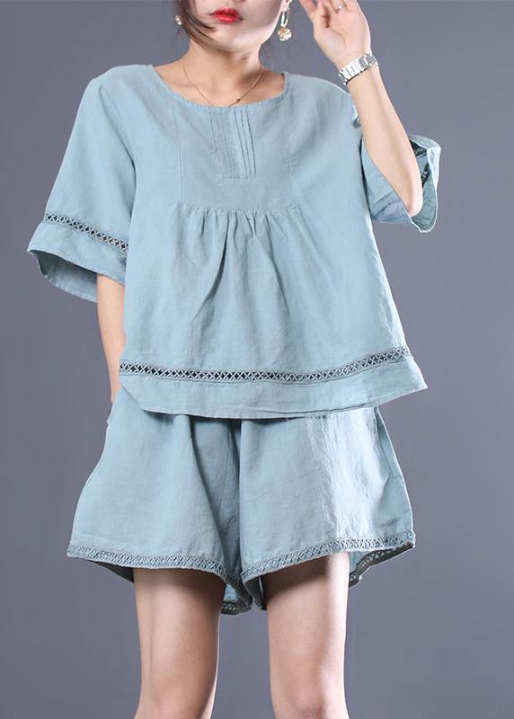 Diy Linen Linen Tops Blouses Boutique Cotton Linen Short Sleeve Blouse and Shorts