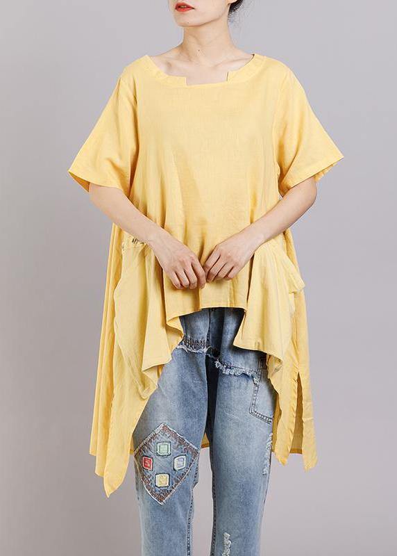 Diy Linen Tunic Top Pockets Short Sleeve Irregular Blouse