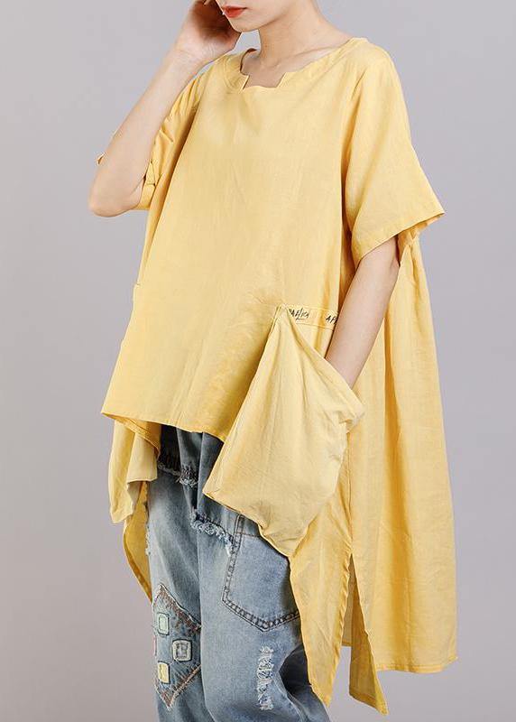 Diy Linen Tunic Top Pockets Short Sleeve Irregular Blouse