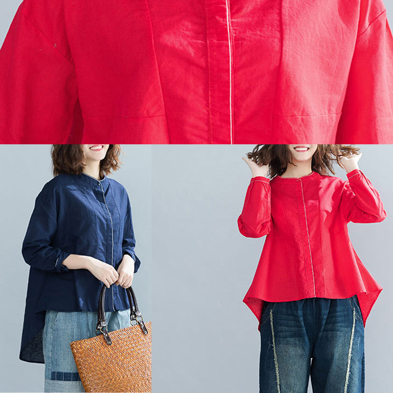 Diy Navy Cotton Clothes for Boutique Fabrics Stand Collar Oversized Tops