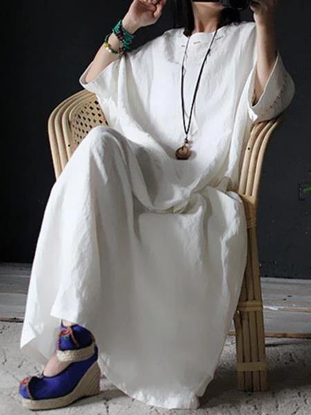 Diy O Neck Batwing Sleeve Linen Clothes Pattern Red Dresses