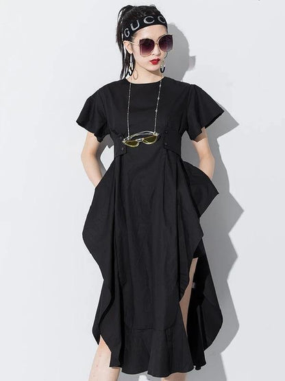 Diy O Neck Asymmetric Cotton Summer Dress Runway Black Dress
