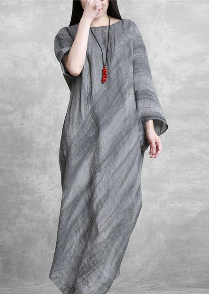 Diy O Neck Asymmetric Dresses Tunic Tops Gray Maxi Dresses