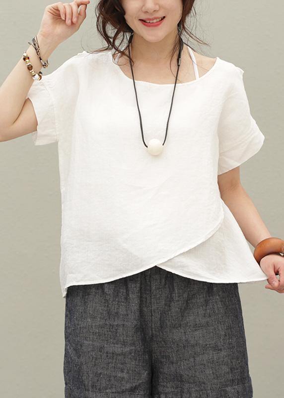 Diy O Neck Asymmetric Linen Summer Shirts Work Outfits Red Tops