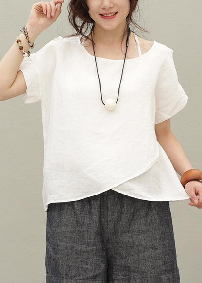 Diy O Neck Asymmetric Linen Summer Shirts Work Outfits Red Tops