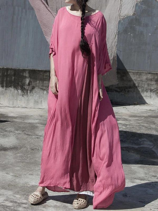 Diy O Neck Baggy Cotton Dress Pattern Pink Dress