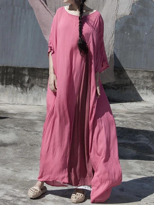 Diy O Neck Baggy Cotton Dress Pattern Pink Dress