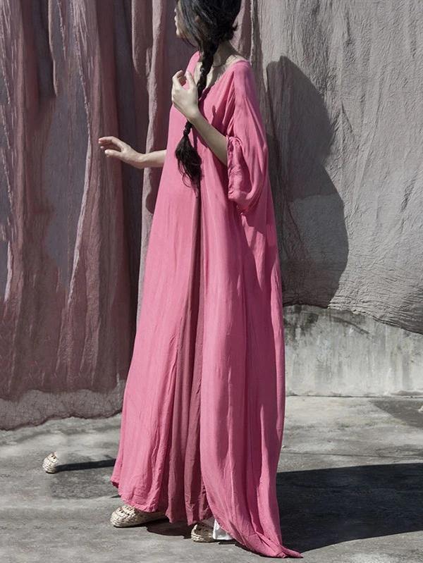 Diy O Neck Baggy Cotton Dress Pattern Pink Dress
