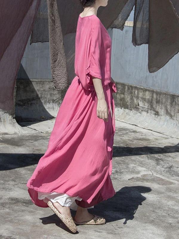 Diy O Neck Baggy Cotton Dress Pattern Pink Dress