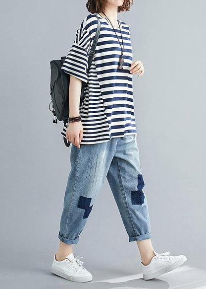 Diy O Neck Crane Tops Tutorials Navy Striped Blouse