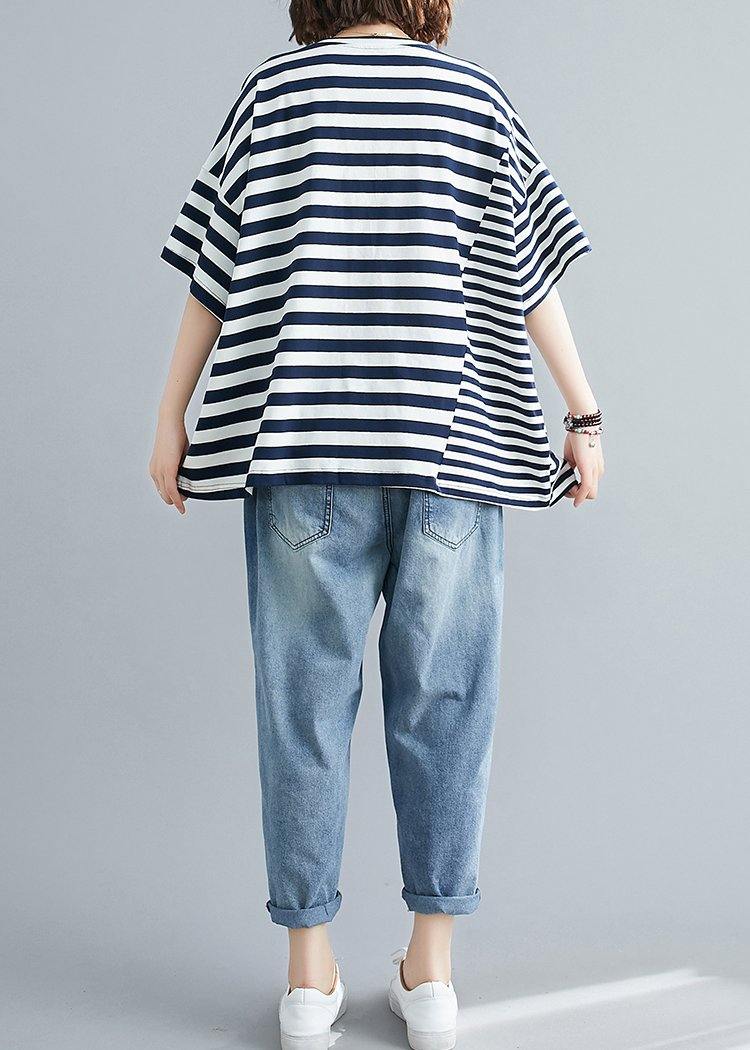Diy O Neck Crane Tops Tutorials Navy Striped Blouse