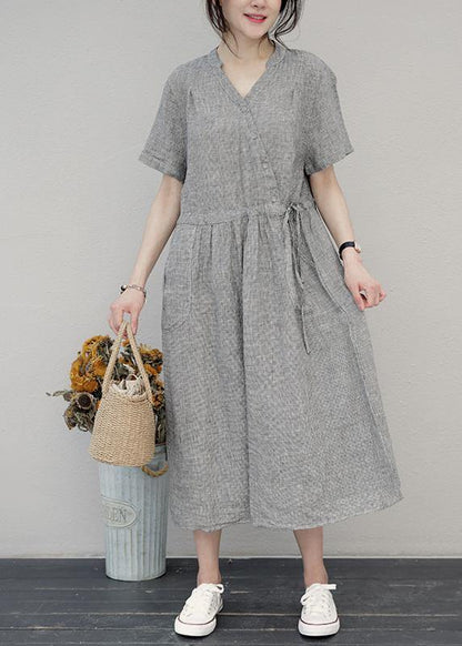 Diy O Neck Drawstring Linen Summer Wardrobes Sewing Brown Dress