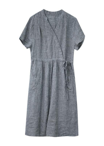 Diy O Neck Drawstring Linen Summer Wardrobes Sewing Brown Dress