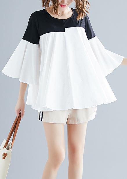 Diy O Neck Flare Sleeve Cotton Blended Shirts Tops White Knee Tops Summer