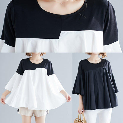 Diy O Neck Flare Sleeve Cotton Blended Shirts Tops White Knee Tops Summer