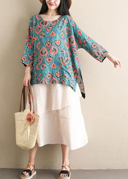 Diy O Neck Half Sleeve Tops Blouses Outfits Blue Print Shirts
