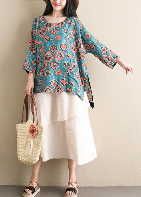 Diy O Neck Half Sleeve Tops Blouses Outfits Blue Print Shirts
