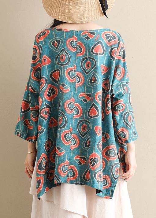 Diy O Neck Half Sleeve Tops Blouses Outfits Blue Print Shirts