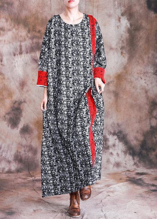 Diy O Neck Long Sleeve Quilting Clothes Fabrics Black Print Cotton Robes Dresses Fall