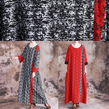 Diy O Neck Long Sleeve Quilting Clothes Fabrics Black Print Cotton Robes Dresses Fall