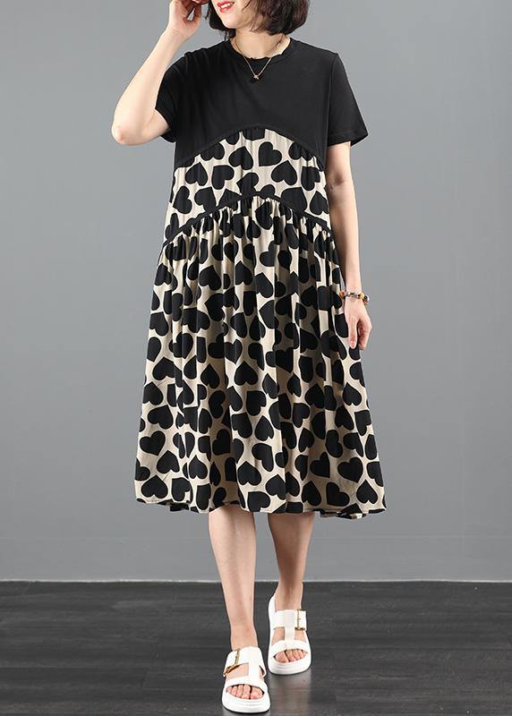 Diy O Neck Patchwork Tunics Sewing Black Print Art Dress