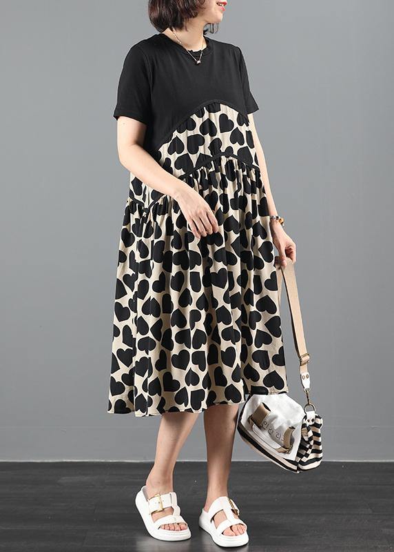 Diy O Neck Patchwork Tunics Sewing Black Print Art Dress