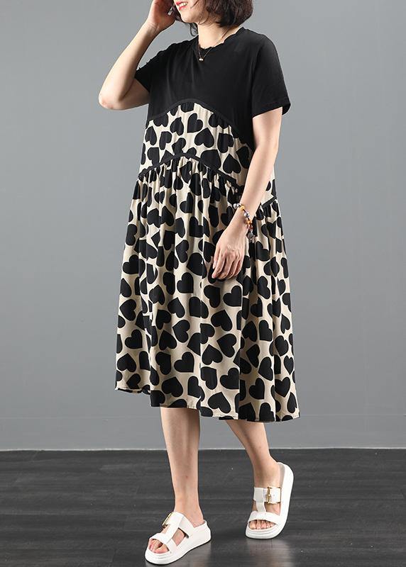 Diy O Neck Patchwork Tunics Sewing Black Print Art Dress