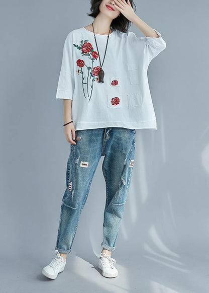 DIY o neck patchwork cotton clothes stylish Photography white cotton blouses Summer