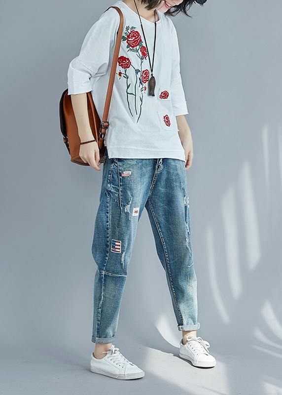 DIY o neck patchwork cotton clothes stylish Photography white cotton blouses Summer