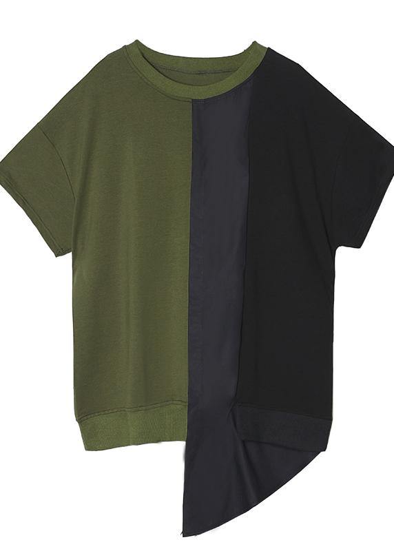 Diy O Neck Patchwork Cotton Summer Inspiration Gray Blouse
