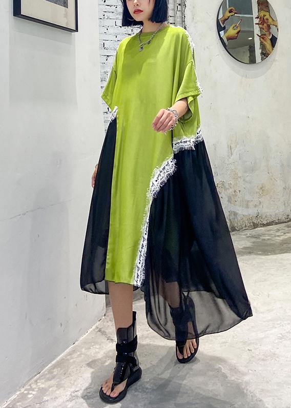 Diy O Neck Patchwork Tulle Cotton Neckline Green Maxi Dresses