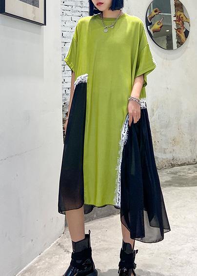 Diy O Neck Patchwork Tulle Cotton Neckline Green Maxi Dresses