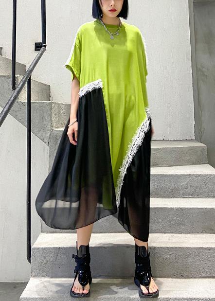 Diy O Neck Patchwork Tulle Cotton Neckline Green Maxi Dresses