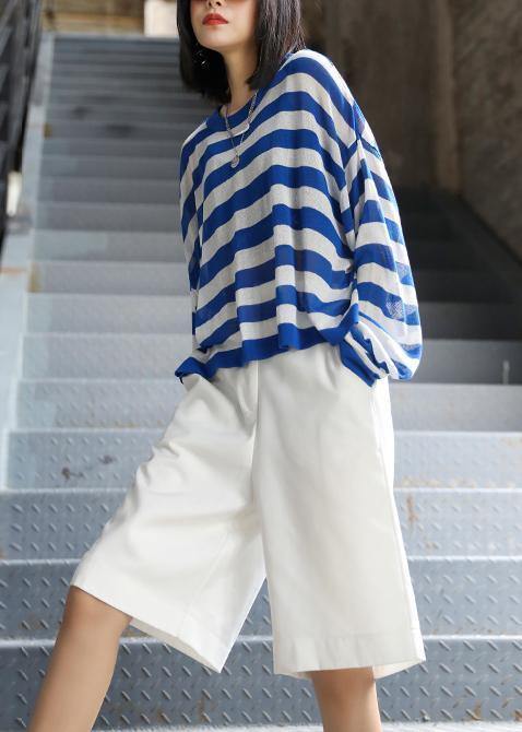 Diy O Neck Summer Shirts Neckline Blue Striped Top
