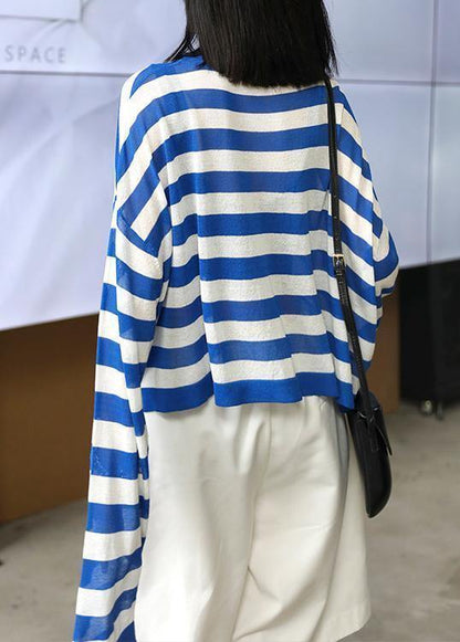 DIY o neck summer shirts Neckline blue striped top