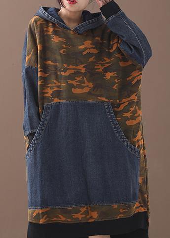 Diy Orange Camouflage Cotton Clothes for Hooded Maxi Patchwork Dresses