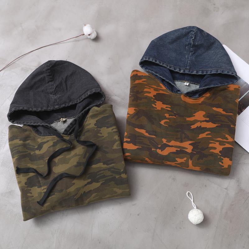 Diy Orange Camouflage Cotton Clothes for Hooded Maxi Patchwork Dresses