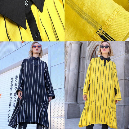 Diy Pockets Cotton Clothes for Fitted Shirts Black Striped Daily Dresses