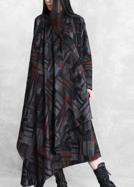 Diy Print Cotton Tunic Top Asymmetric Pockets Dress