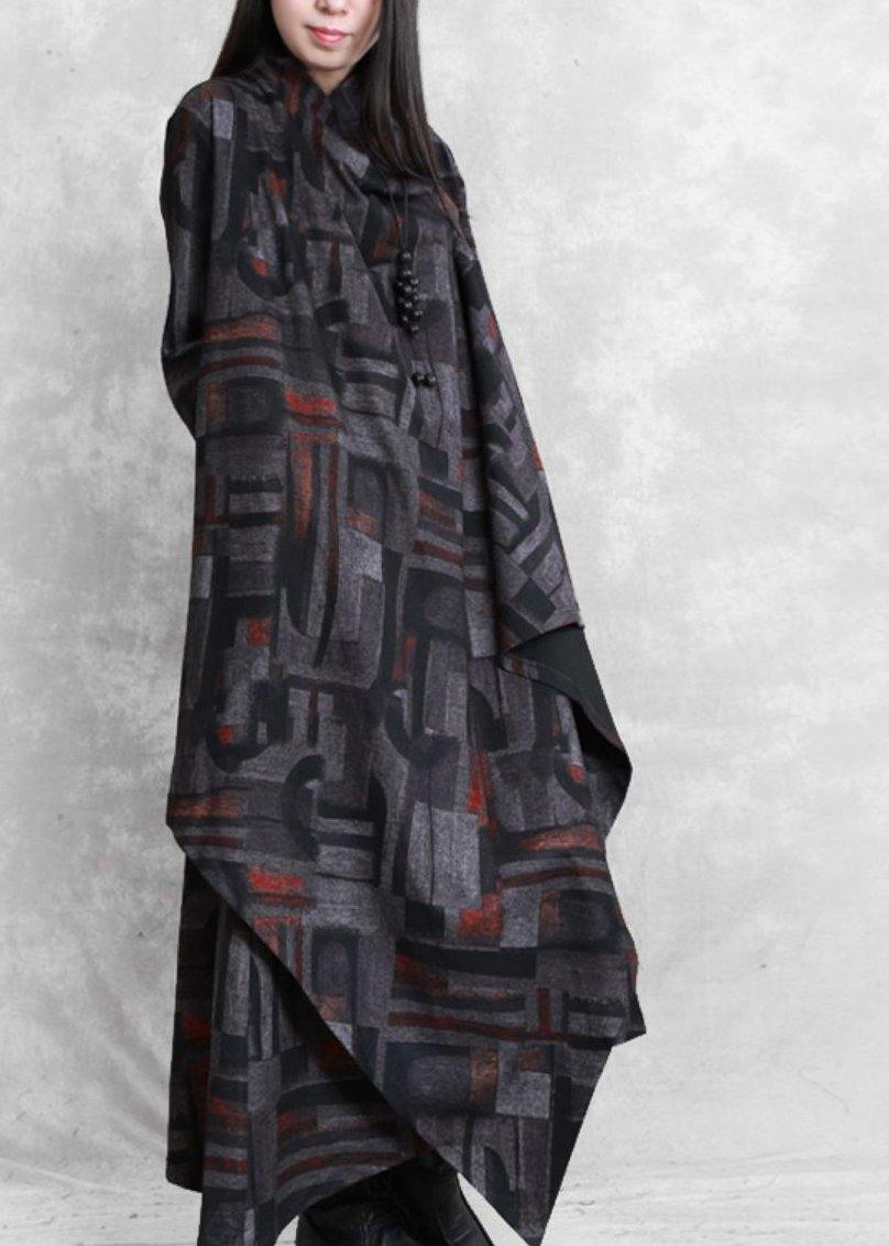 Diy Print Cotton Tunic Top Asymmetric Pockets Dress