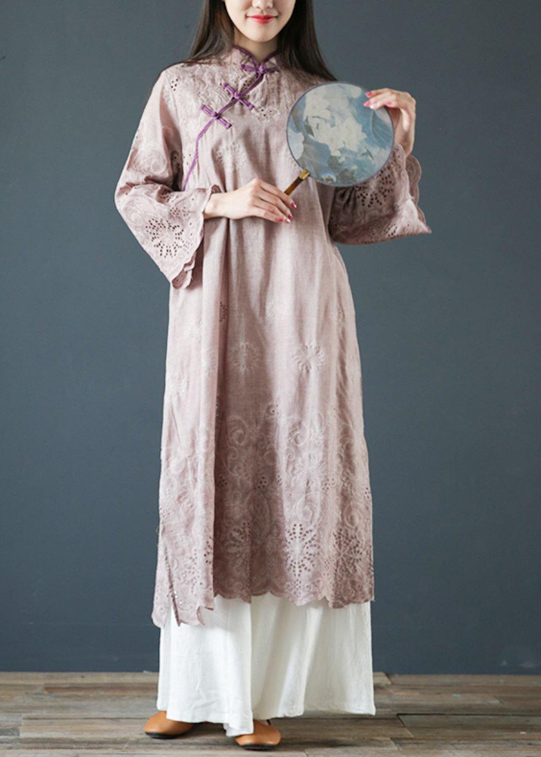 Diy Purple Cotton Clothes for Stand Collar Butterfly Sleeve Traveling Summer Dresses