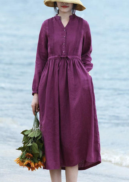 Diy Purple Linen Dresses Long Sleeve Dresses V Neck Dresses