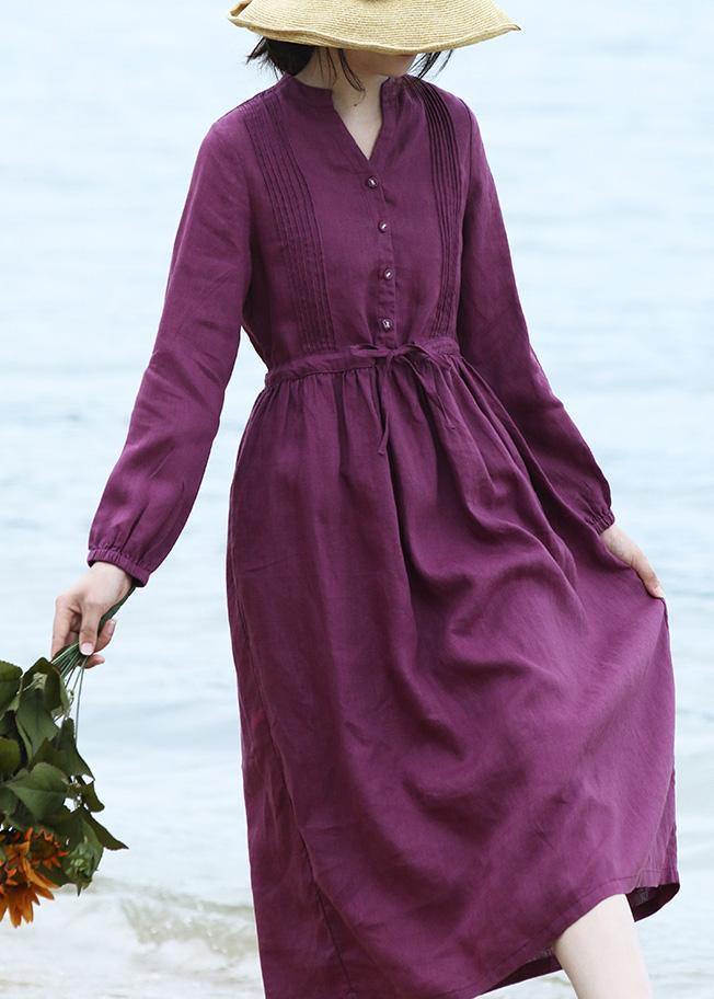 Diy Purple Linen Dresses Long Sleeve Dresses V Neck Dresses