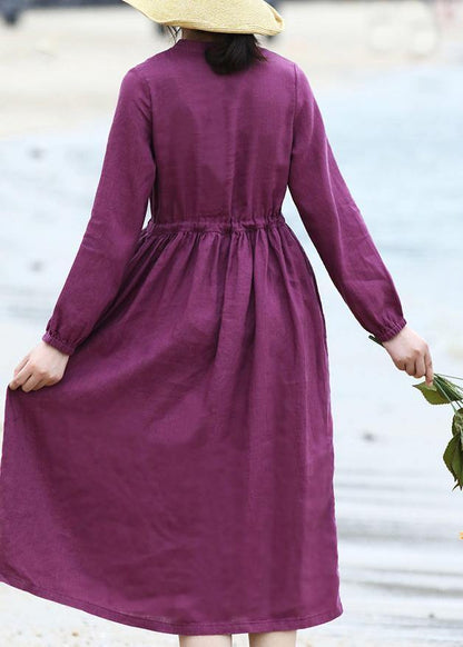 Diy Purple Linen Dresses Long Sleeve Dresses V Neck Dresses