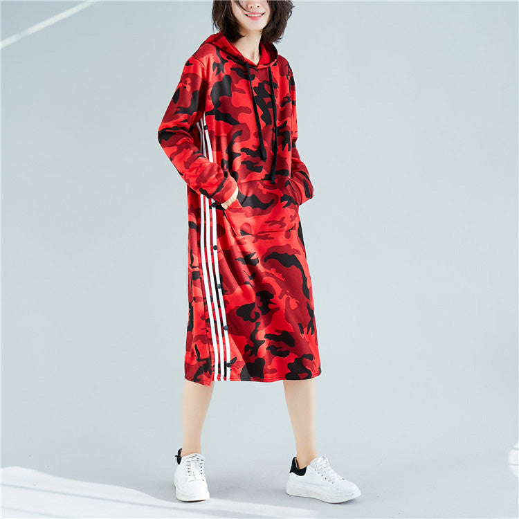 Diy Red Cotton Dress Stylish Ideas Hooded Short Print Dress