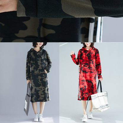 Diy Red Cotton Dress Stylish Ideas Hooded Short Print Dress
