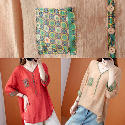 DIY red clothes For Women v neck patchwork oversized fall shirts